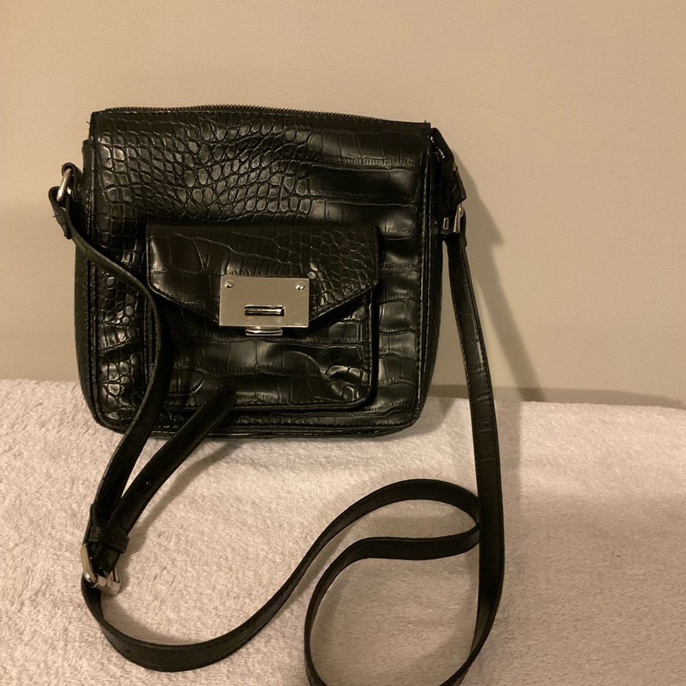 Clarks Black Croc-Embossed Crossbody Bag
